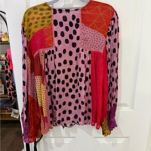 Anthropologie Black London Pink and Red Patchwork Blouse